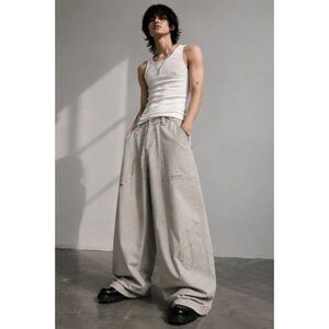 Y2K Deadstock Clench Linen Wide Leg Pants Embroidered Baggy Streetwear Archive